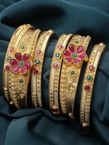 Sukkhi Set Of 6 Gold-Plated Stone Studded Bangles