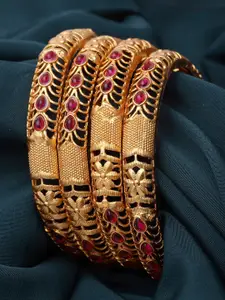 Sukkhi Set Of 4 Gold-Plated Stone-Studded Bracelet Bangles