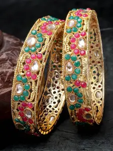 Sukkhi  Set of 2 Gold-Plated American Diamond-Stone Studded Traditional Bangles