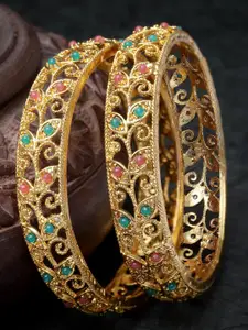 Sukkhi Set Of 2 Gold-Plated AD-Studded Bangles