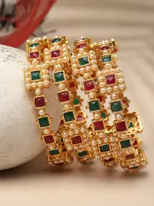 Sukkhi  Set Of 4 Gold-Plated Stone Studded Beaded Bangles