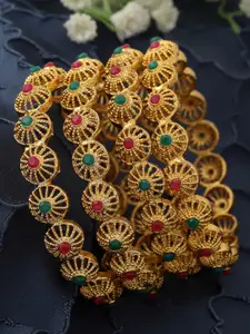 Sukkhi Set Of 4 Gold-Plated Stone-Studded Bangles