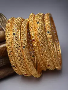 Sukkhi Set Of 6 Gold-Plated Stone-Studded Bangles