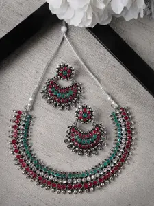 Sukkhi Rhodium-Plated AD-Studded Necklace and Earrings Set