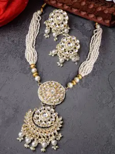 Sukkhi Gold-Plated AD Stones-Studded & Beaded Necklace and Earrings Set