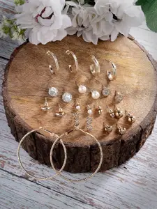 Scintillare By Sukkhi Set of 12 Gold Plated Studs & Hoop Earrings