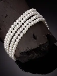 Scintillare By Sukkhi Rhodium-Plated Pearls Beaded Choker Necklace