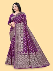 faxofab Purple Woven Design Zari Pure Silk Designer Banarasi Saree