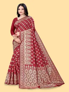 faxofab Maroon Woven Design Zari Pure Silk Designer Banarasi Saree