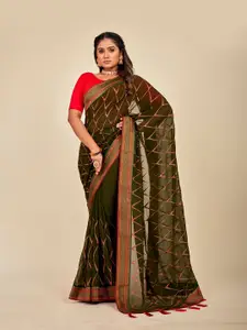 MAHALASA Checked Embellished Embroidered Pure Georgette Designer Saree