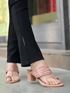 Shoetopia Textured Open Toe Block Heels