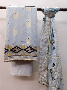 MANVAA Ethnic Motifs Woven Design Mirror Work Unstitched Dress Material