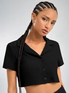AAHWAN Black Shirt Style Crop Top