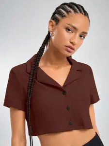 AAHWAN Brown Shirt Style Crop Top