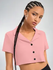 AAHWAN Pink Shirt Style Crop Top