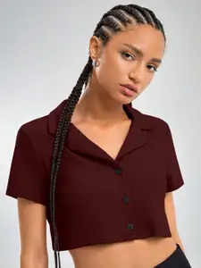 AAHWAN Maroon Shirt Style Crop Top