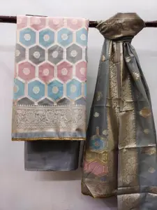MANVAA Geometric Woven Design Zari Unstitched Dress Material