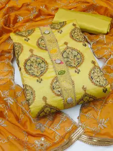 MANVAA Ethnic Motifs Woven Design Gotta Patti Unstitched Dress Material