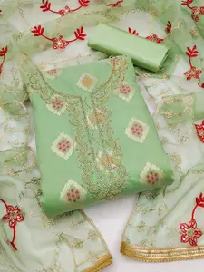 MANVAA Ethnic Motif Woven Design Embellished Unstitched Dress Material