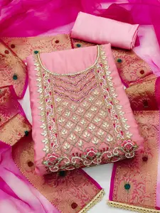 MANVAA Floral Yoke Designed Beads & Stones Unstitched Dress Material