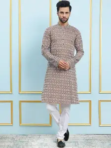 See Designs Geometric Printed Mandarin Collar Straight Kurta