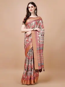 JUST FASHION Floral Printed Zari Silk Blend Tussar Saree
