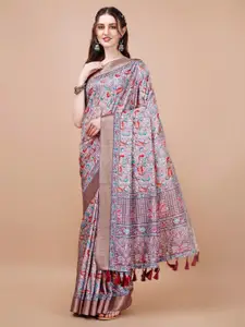 JUST FASHION Floral Printed Zari Silk Blend Tussar Saree