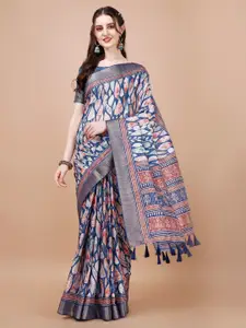 JUST FASHION Abstract Printed Zari Silk Blend Tussar Saree