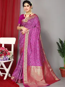 DRESSTIVE Purple Zari Silk Blend Banarasi Saree