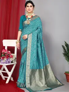 DRESSTIVE Blue Zari Silk Blend Banarasi Saree