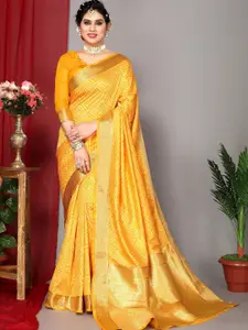 DRESSTIVE Yellow Zari Silk Blend Banarasi Saree
