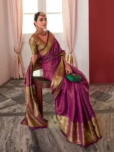 elora Purple Woven Design Silk Blend Designer Kanjeevaram Saree