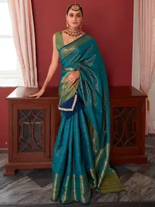 elora Teal Woven Design Silk Blend Designer Kanjeevaram Saree