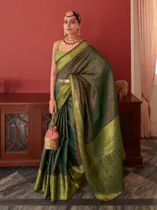 elora Green Woven Design Silk Blend Designer Kanjeevaram Saree