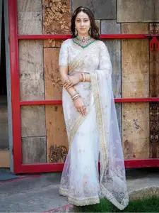 Ekasya Off White Embroidered Net Saree