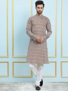 See Designs Geometric Printed Pure Cotton Mandarin Collar Straight Kurta with Pyjamas