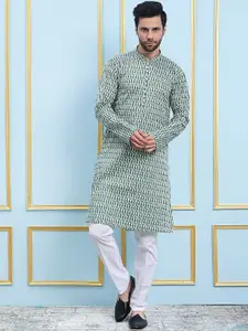 See Designs Geometric Printed Mandarin Collar Long Sleeves Straight Kurta