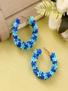 UNIVERSITY TRENDZ Blue & Gold-Toned Floral Hoop Earrings