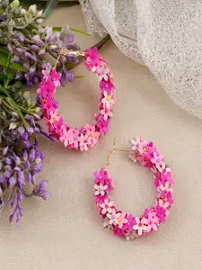 UNIVERSITY TRENDZ Pink & Gold-Toned Floral Hoop Earrings