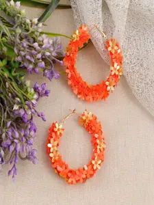 UNIVERSITY TRENDZ Orange & Gold-Toned Floral Hoop Earrings