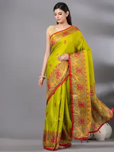 MAHALASA Floral Embroidered Jute Cotton Saree