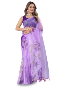 Inithi Purple Floral Organza Tussar Saree