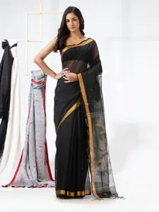 Angoshobha Black Woven Design Handloom Jamdani Saree