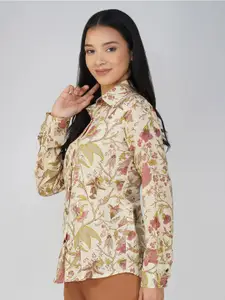 SPARSA Classic Floral Block Printed Long Sleeves Cotton Casual Shirt