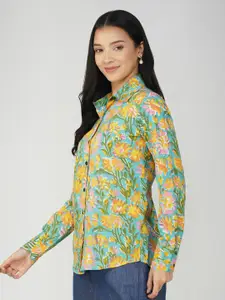 SPARSA Classic Floral Block Printed Long Sleeves Cotton Casual Shirt