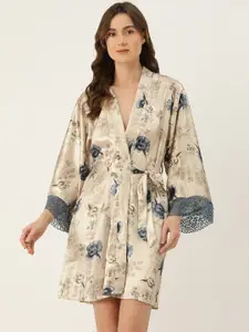 Ms.Lingies Women Printed Satin Robe with Lace Detail