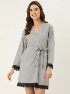 Ms.Lingies Women Solid Robe with Lace Detail