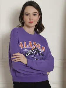 NoBarr Women Purple Printed Sweatshirt