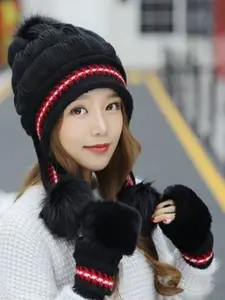 Alexvyan Women Self Design Acrylic Beanie With Gloves