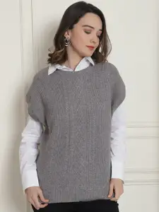NoBarr Women Grey Sleeveless Sweater Vest